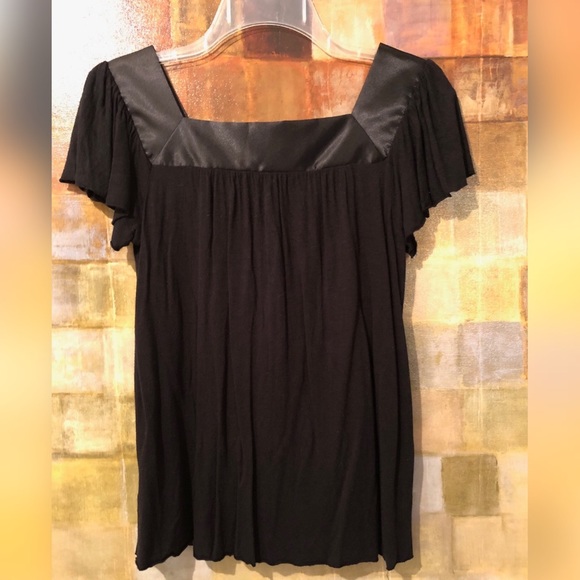 Anthro MATTY M Black Silk Trim SS Top Sz S MINT - Picture 2 of 8